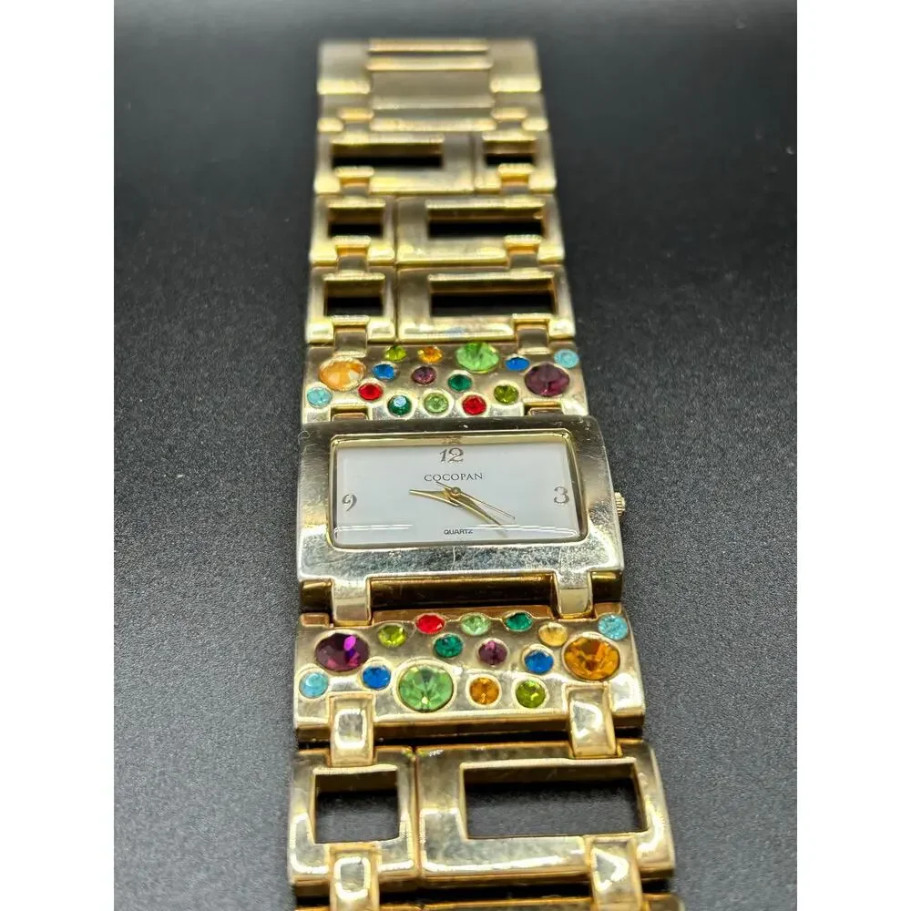 Suzanne Somers Gold Tone Crystal Bracelet Watch Multi-Color Rhinestone Dial - Picture 9 of 13